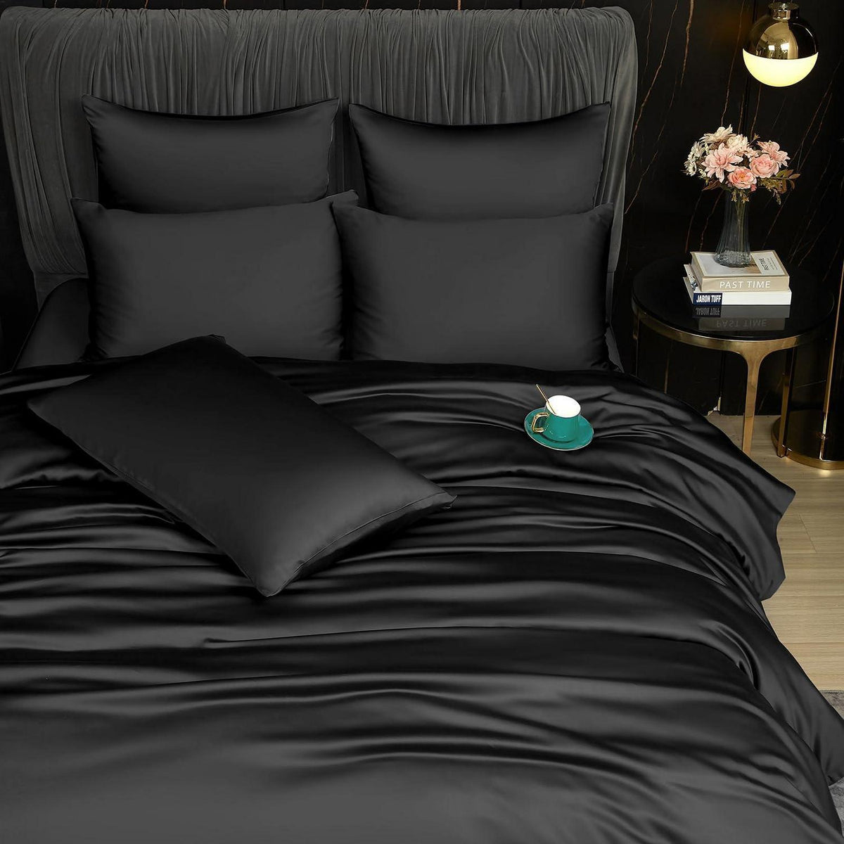 Bambus Bettwäsche Set 200x220 cm Schwarz – Kühlend & Atmungsaktiv