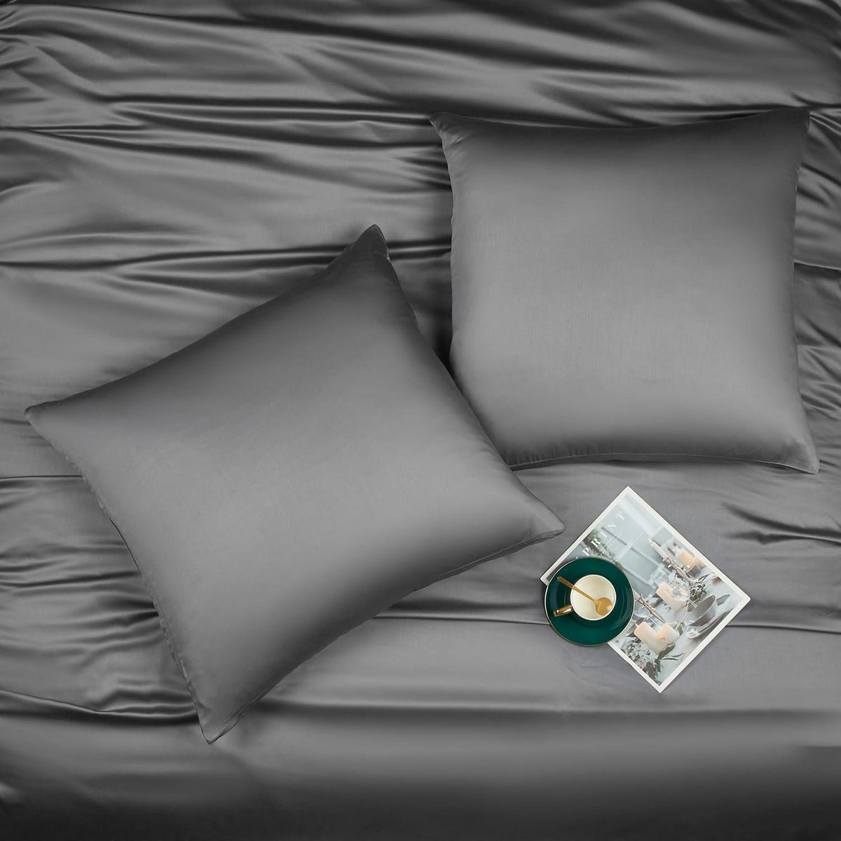Bambus Bettwäsche Set 200x220 cm Grau | Atmungsaktiv & Kühlend
