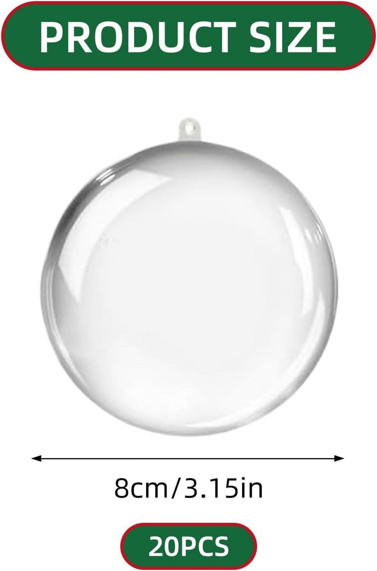 20 Stück Transparente Weihnachtskugeln Kunststoff 8CM