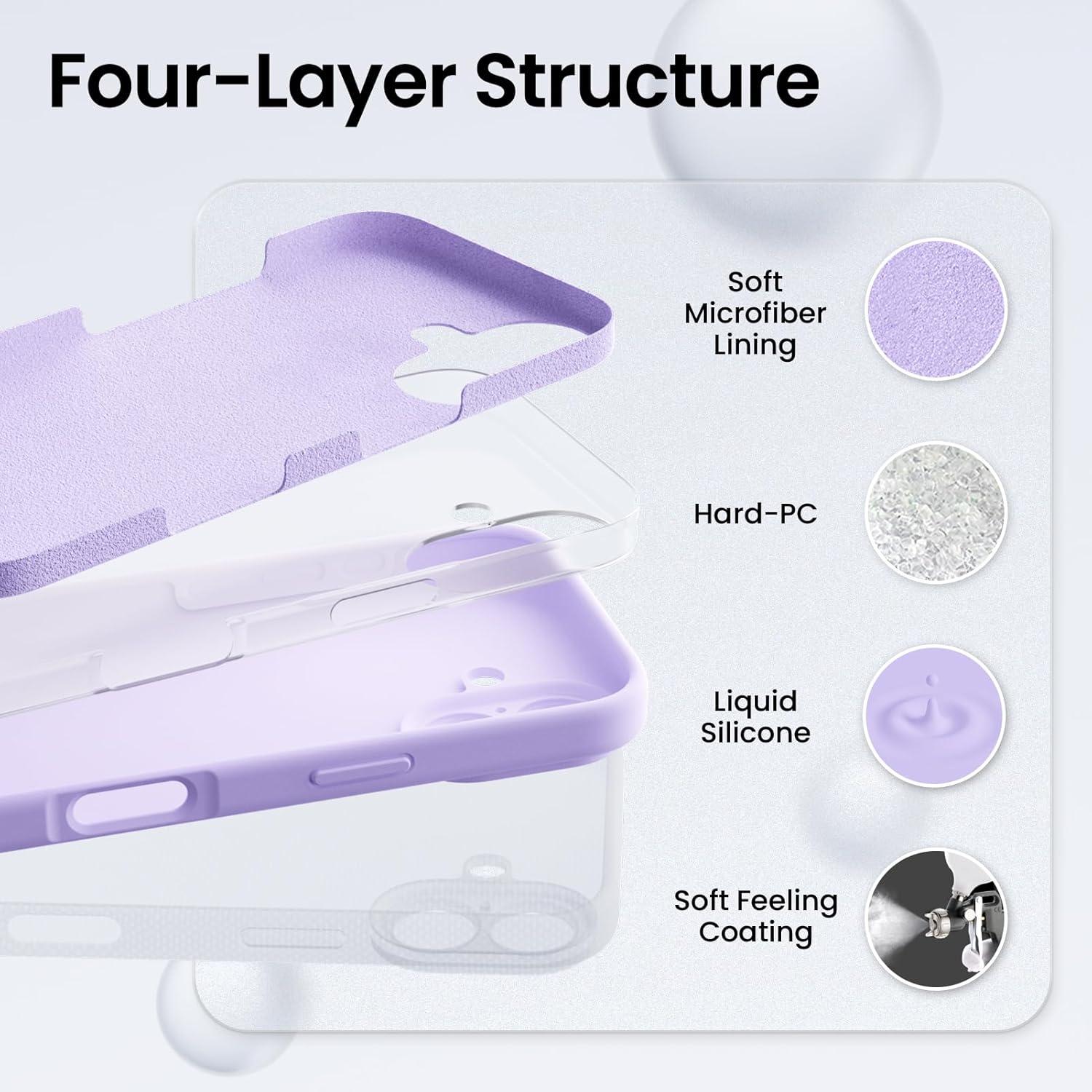 Silikon Hülle für iPhone 16 Kameraschutz 2 Schutzfolien 6.1 Zoll - Flieder