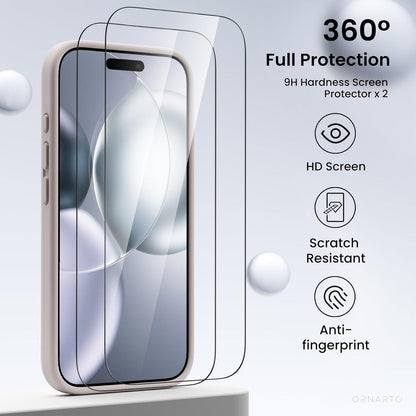 ORNARTO iPhone 16 Hülle mit Kameraschutz 2 Schutzfolien flüssiges Silikon