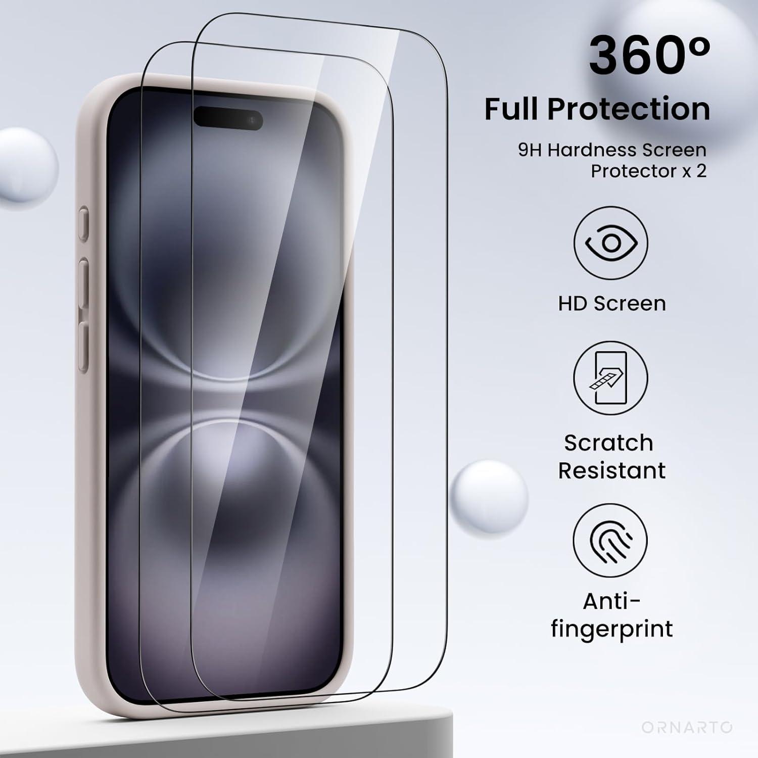 iPhone 16 Hülle Kameraschutz 2 Schutzfolien Silikon stoßfest 6.1 Zoll