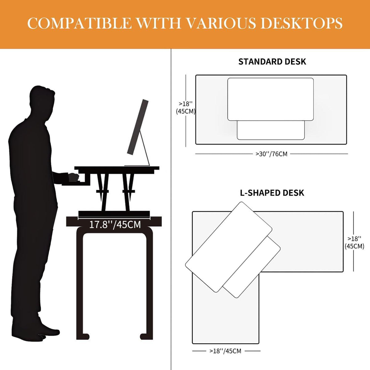 Steh-Sitz Schreibtischaufsatz Höhenverstellbar Zwei Monitore 101x40cm