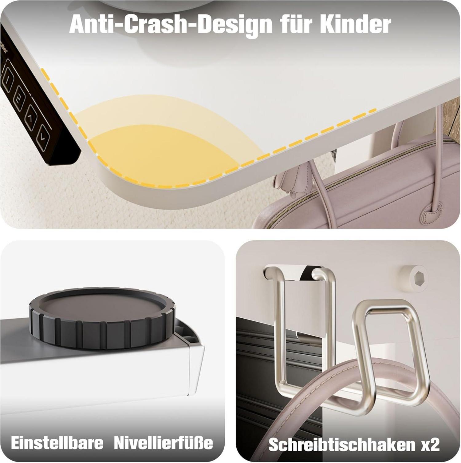 Elektrischer Höhenverstellbarer Schreibtisch 140x60cm Weißes Gestell