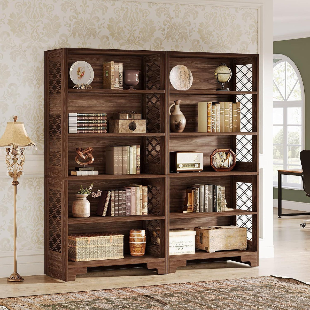 Vintage 6-Tier Bücherregal 180cm – Stehendes Regal für Wohnzimmer & Büro