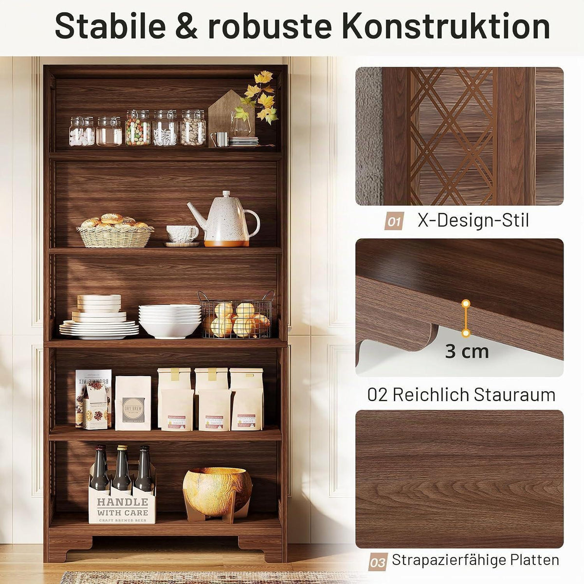 Vintage 6-Tier Bücherregal 180cm – Stehendes Regal für Wohnzimmer & Büro