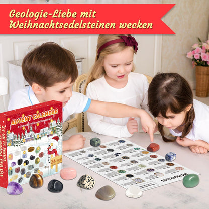 Adventskalender Kristalle 2024 für Kinder mit 24 Natürlichen Edelstein Mineralien Kristall Steine Weihnachtskalender
