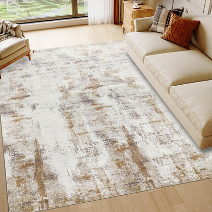 Wohnzimmerteppich 200x290cm Kurzflor Beige Braun Modern Waschbar