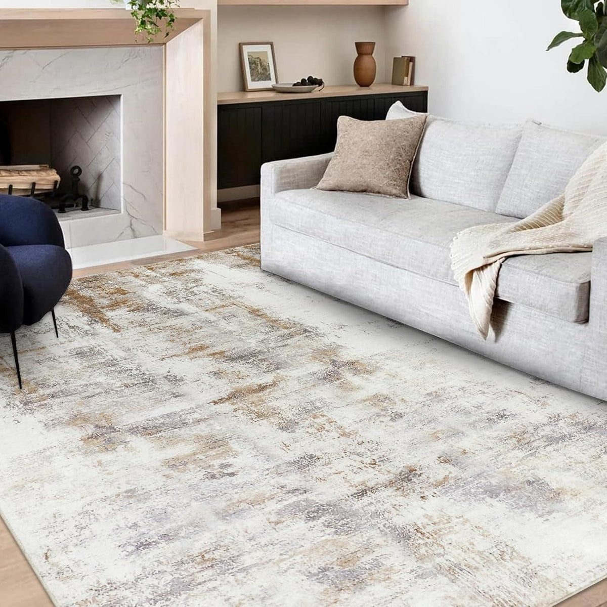Wohnzimmerteppich 200x290cm Kurzflor Beige Braun Modern Waschbar
