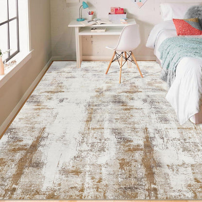 Wohnzimmerteppich 200x290cm Kurzflor Beige Braun Modern Waschbar