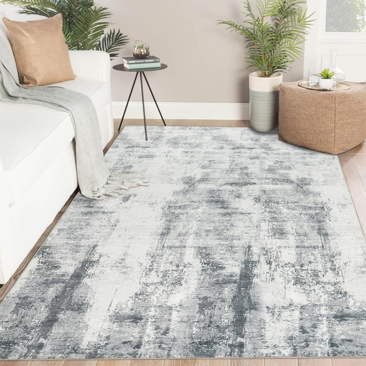 Grauer Wohnzimmerteppich 160x230cm – Weicher Kurzflor & Waschbar