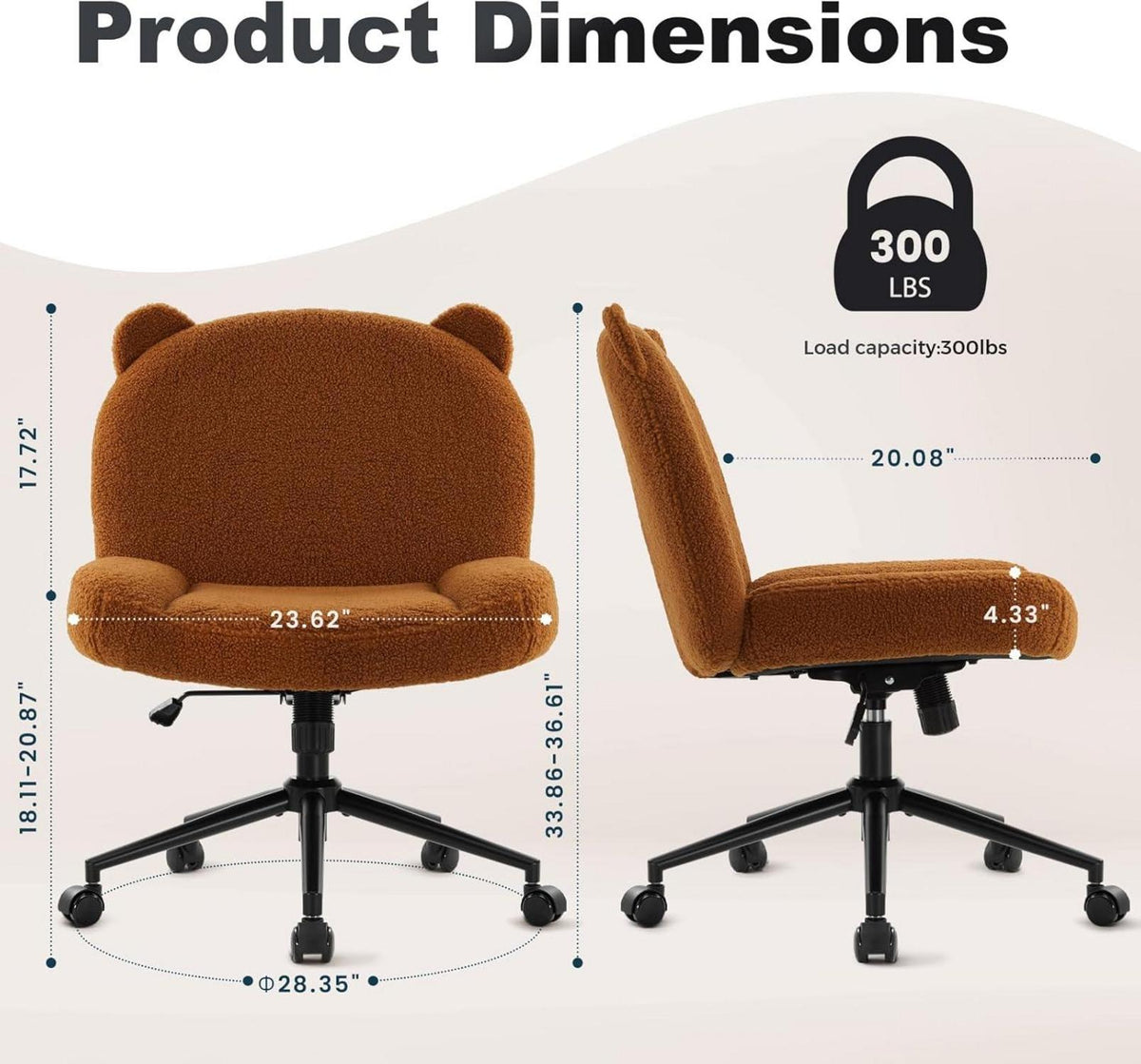 Ergonomischer Bürostuhl mit Rollen und Stoffpolsterung