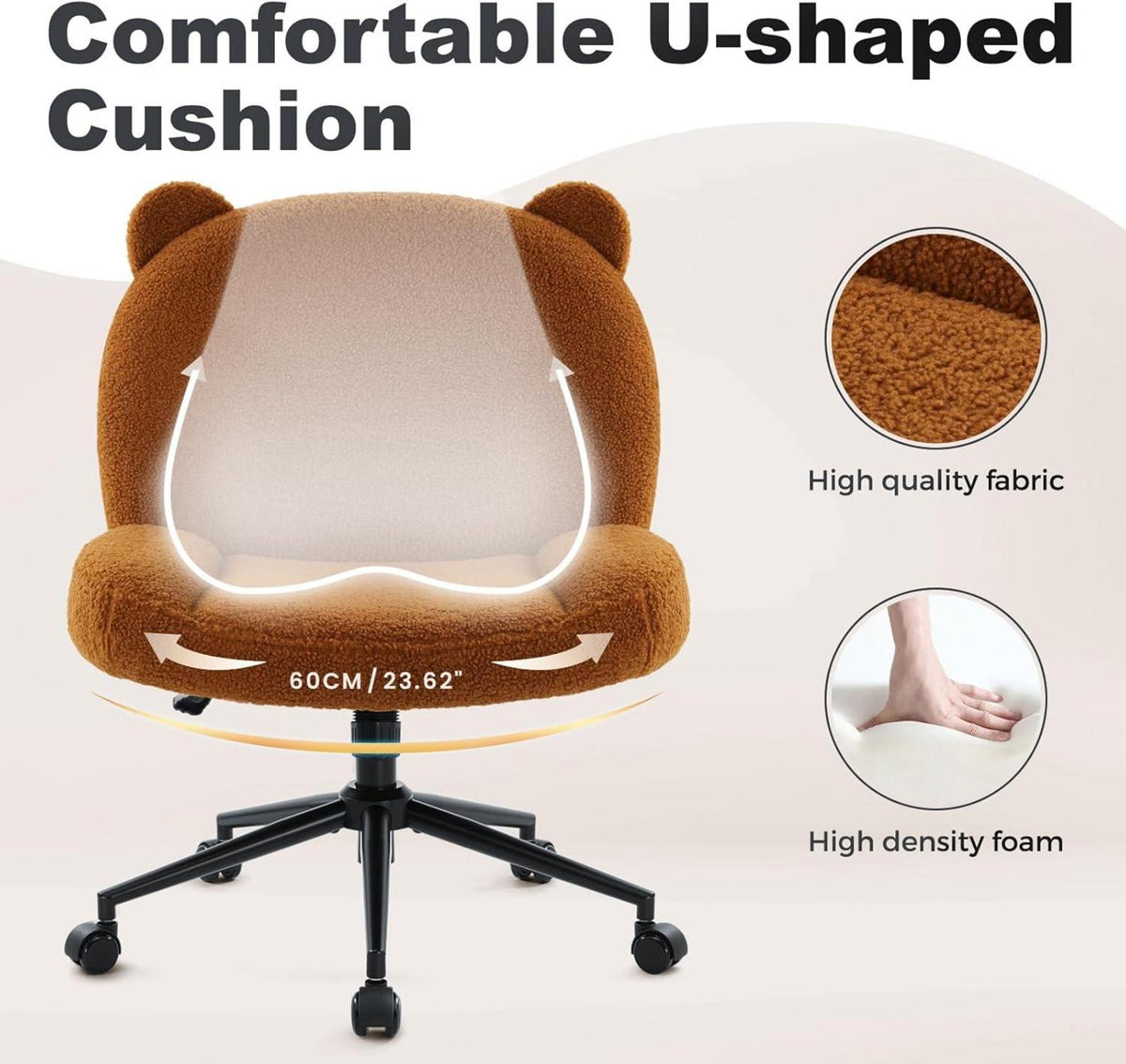 IWMH Bürostuhl ohne Armlehnen Höhenverstellbar Drehstuhl mit Rollen Ergonomischer Stuhl Braun