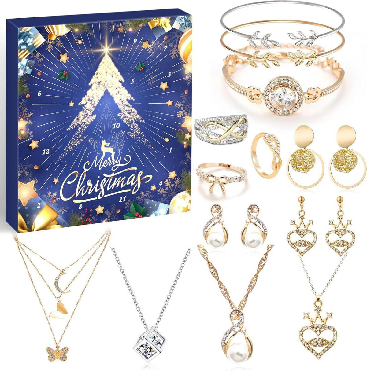 Schmuck Adventskalender Damen 2024 Weihnachten, 12 Überraschungen
