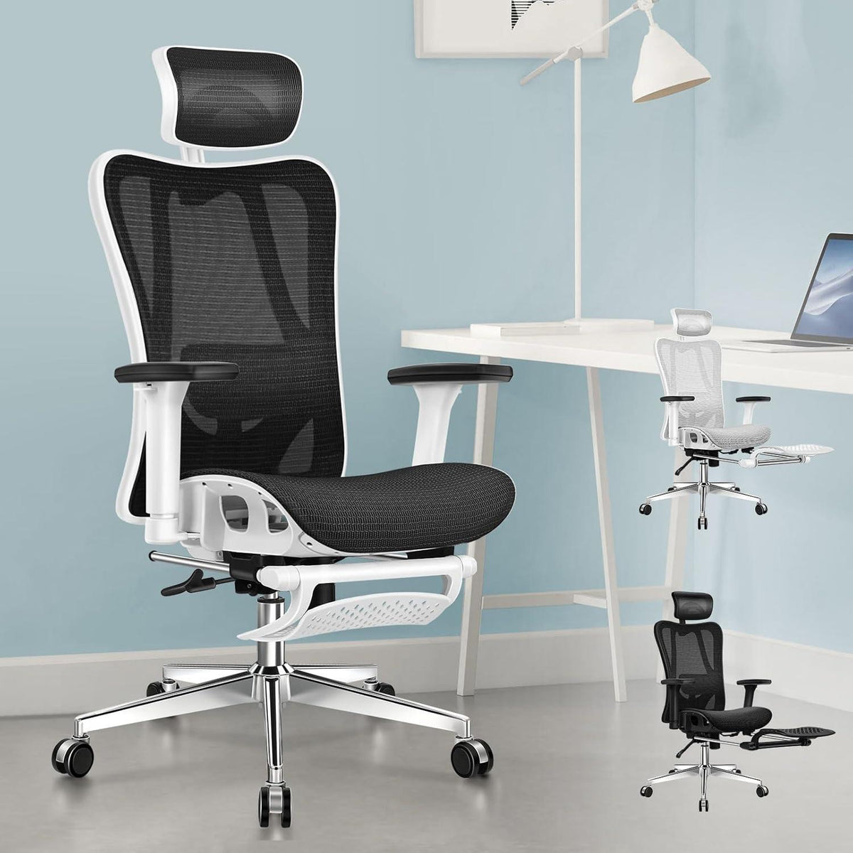 Ergonomischer Bürostuhl mit 3D-Armlehne und Kopfstütze, bis 180 kg