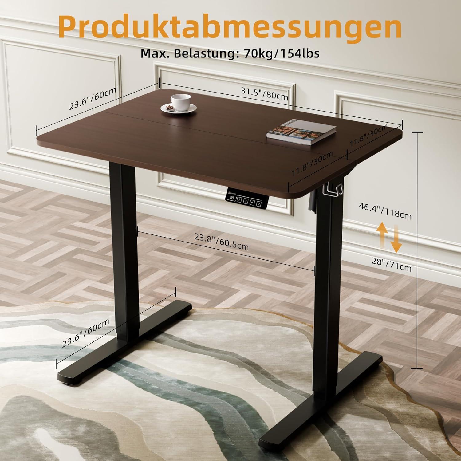 Elektrischer Höhenverstellbarer Schreibtisch 80x60cm Schwarz Walnuss
