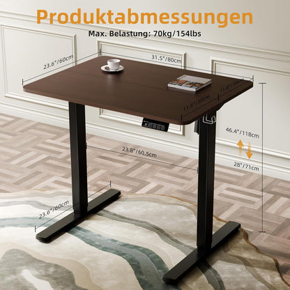 Elektrischer Höhenverstellbarer Schreibtisch 80x60cm Schwarz Walnuss