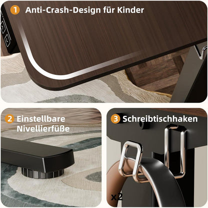 Elektrischer Höhenverstellbarer Schreibtisch 80x60cm Schwarz Walnuss