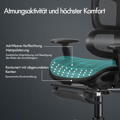 Ergonomischer Bürostuhl mit Lordosenstütze & Kopfstütze, bis 180 kg