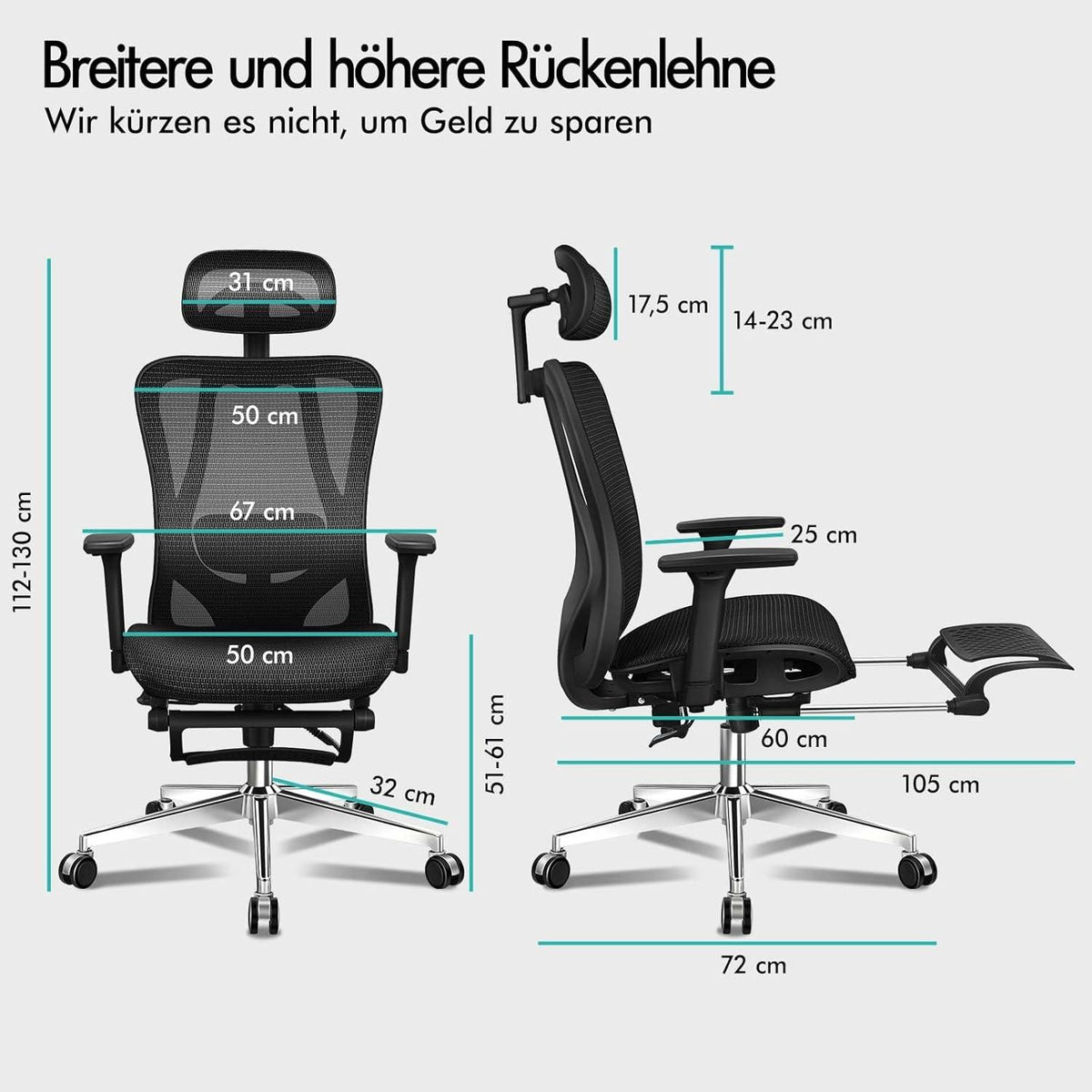 Ergonomischer Bürostuhl mit Lordosenstütze, Kopfstütze und