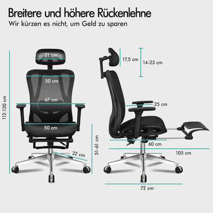 Ergonomischer Bürostuhl mit Lordosenstütze, Kopfstütze und
