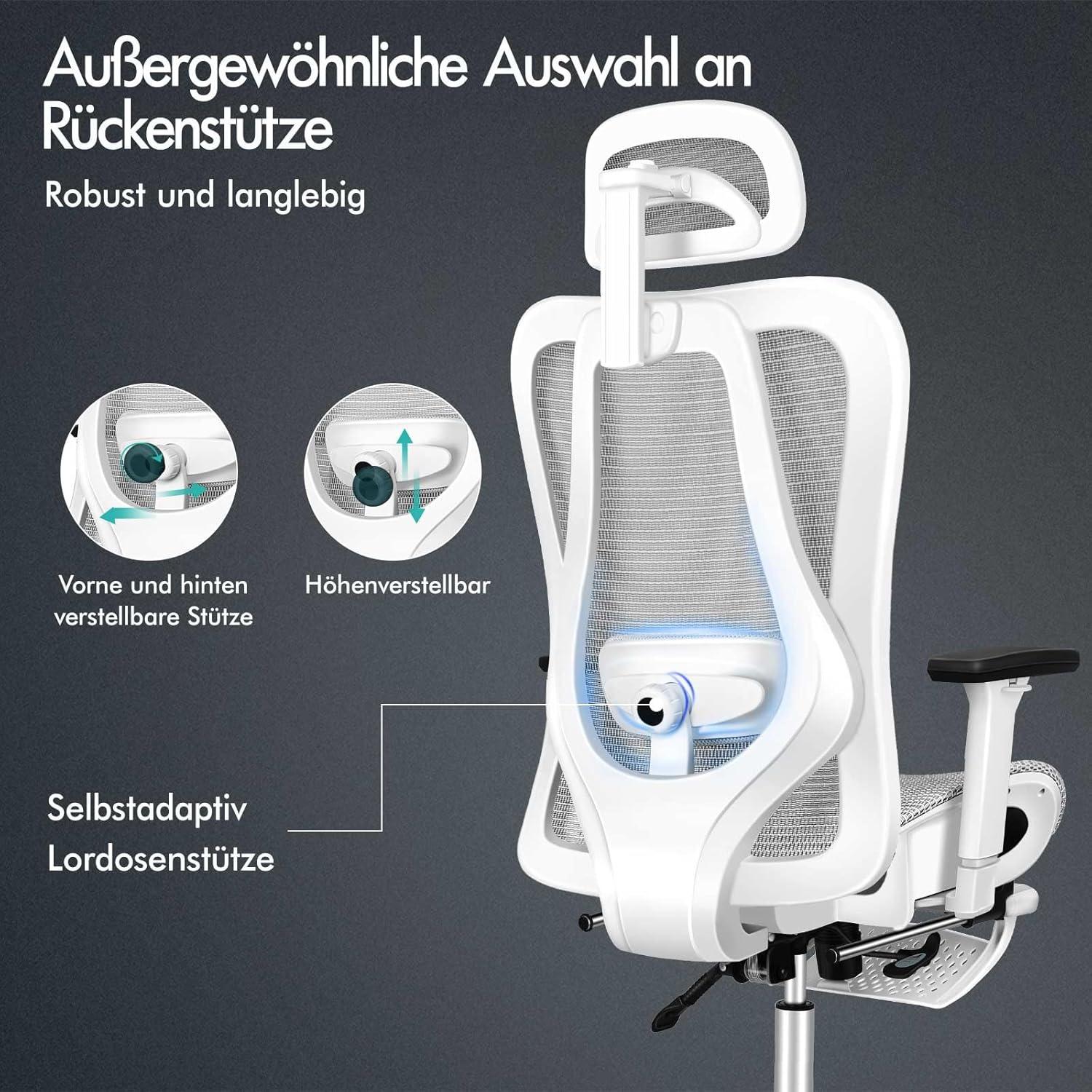 Ergonomischer Bürostuhl mit Lordosenstütze, Kopfstütze und