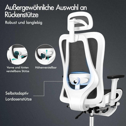Ergonomischer Bürostuhl mit Lordosenstütze und Kopfstütze, Schwarz