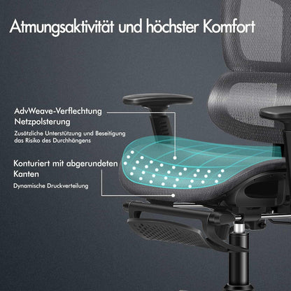 Ergonomischer Bürostuhl mit verstellbarer Lordosenstütze, Kopfstütze