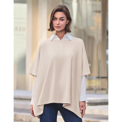 Damen Poncho Elegant Strick Beżowy – Lockerer Pullover-Poncho