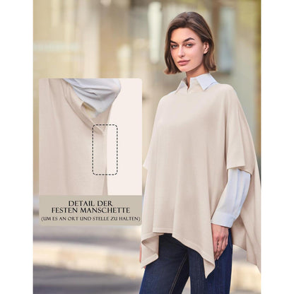 Damen Poncho Elegant Strick Beżowy – Lockerer Pullover-Poncho