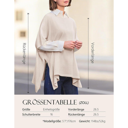 Damen Poncho Elegant Strick Beżowy – Lockerer Pullover-Poncho