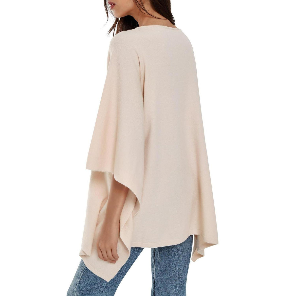 Damen Poncho Elegant Strick Beżowy – Lockerer Pullover-Poncho