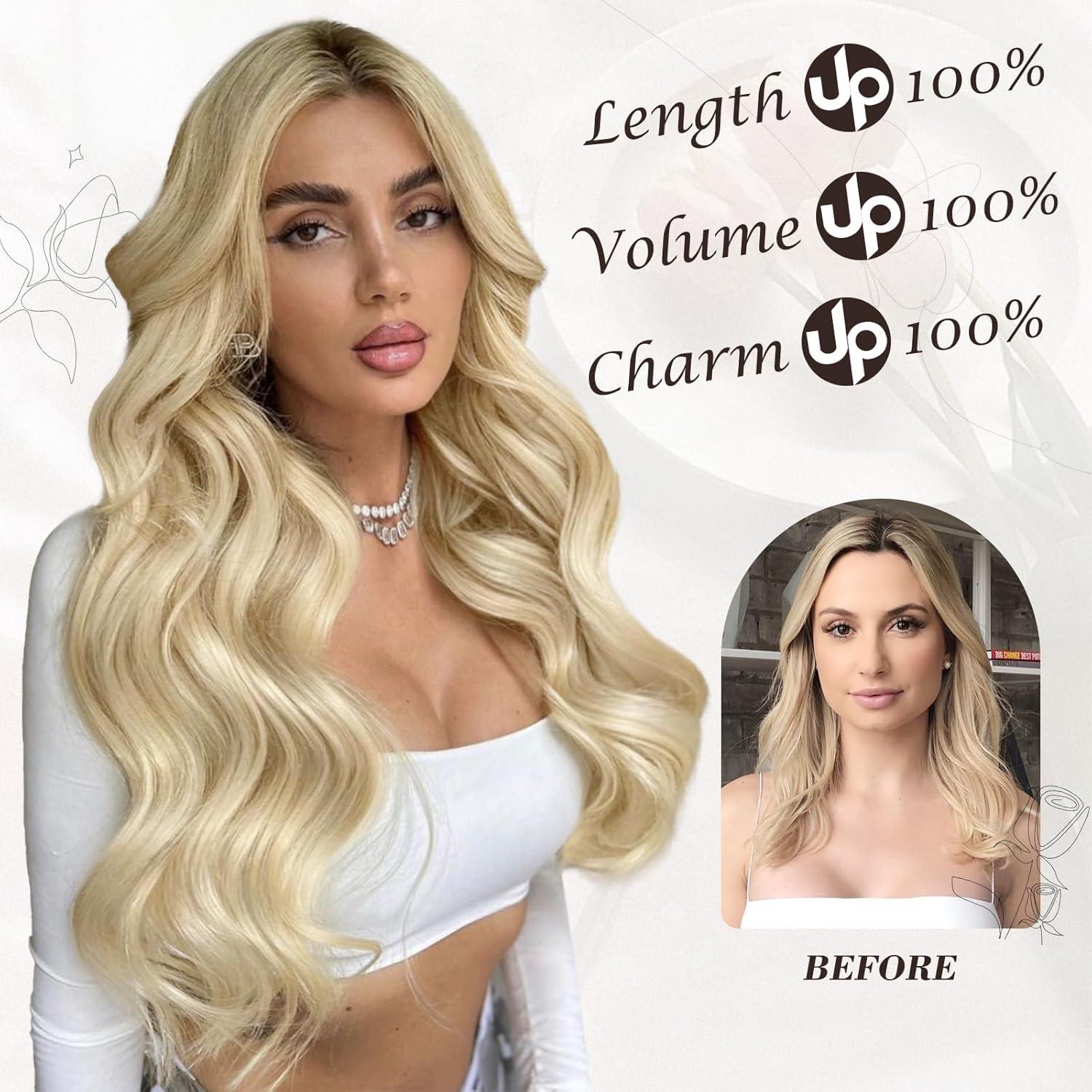 Clip in Extensions 6PCs Wellige Highlight Haarverlängerungen 50CM Goldblond