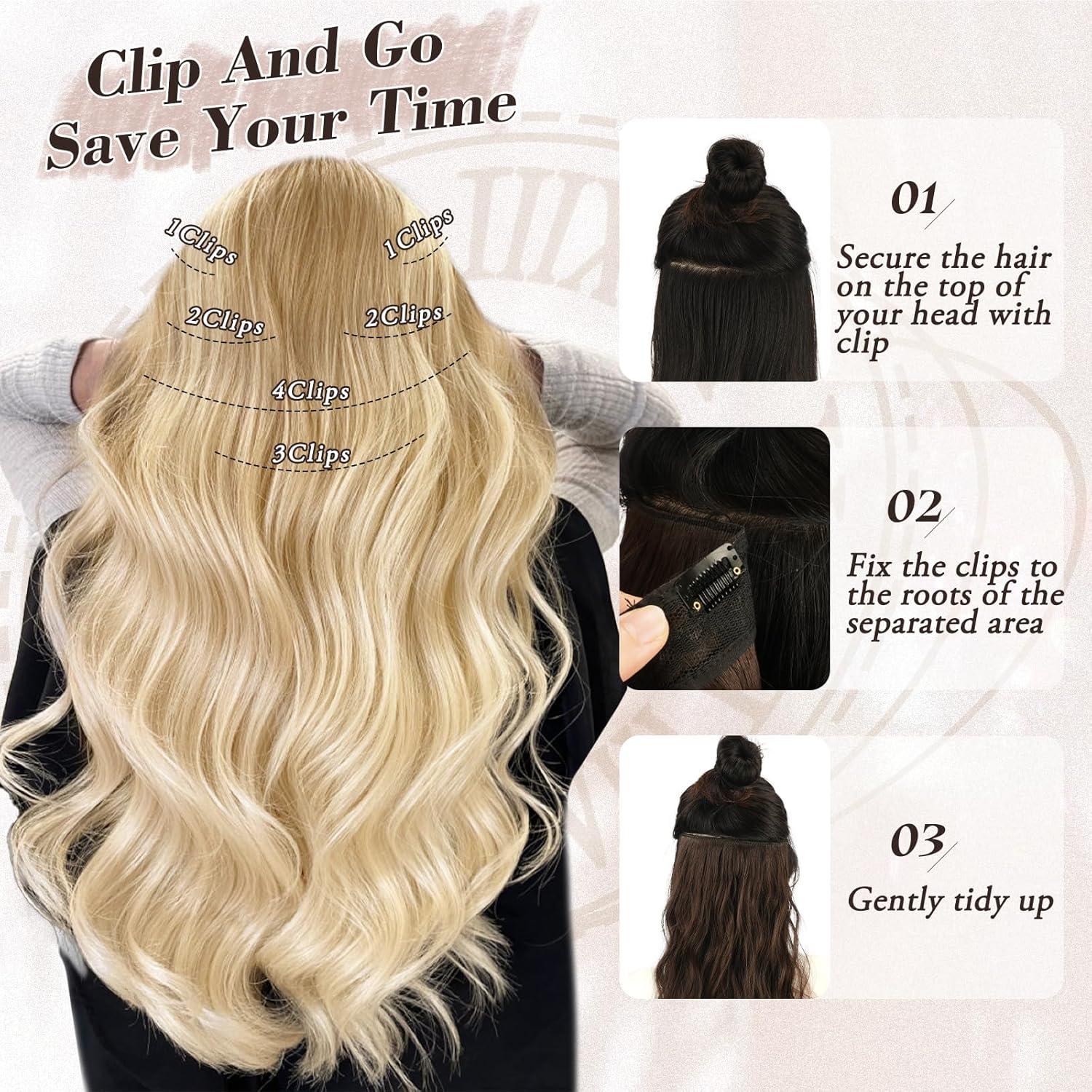 Clip in Haarverlängerung 40CM Wellige Blond Extensions 6PCs