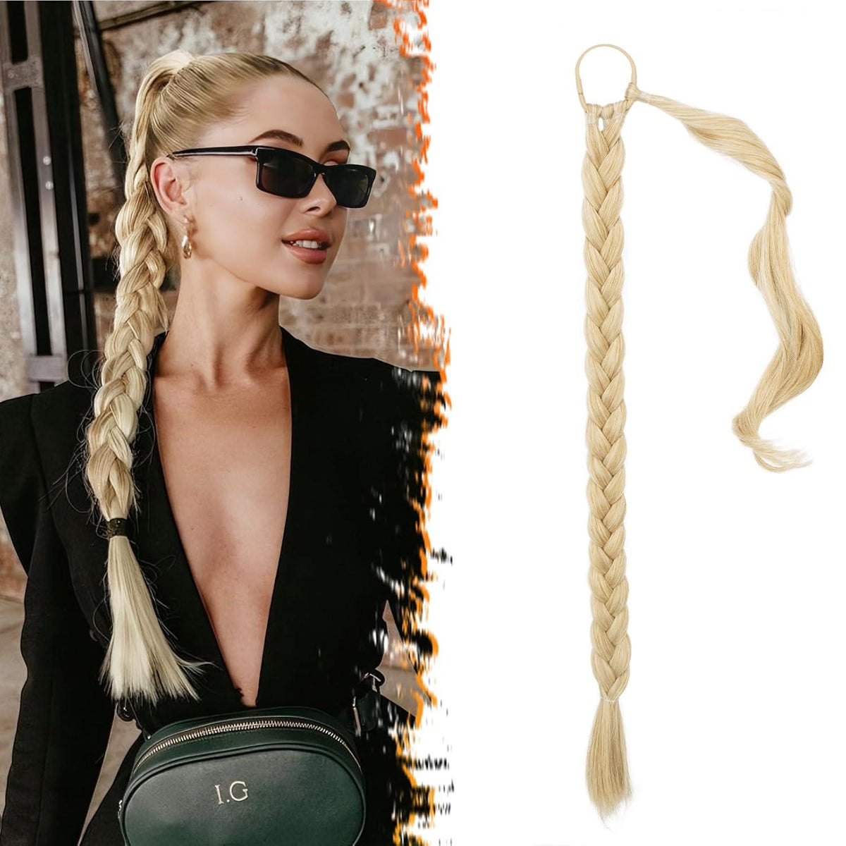 66cm Braid Extensions Pferdeschwanz Haarteil Blond Mix für Frauen