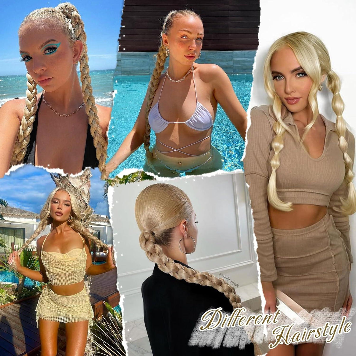 66cm Braid Extensions Pferdeschwanz Haarteil Beige Blond Mix Synthetik