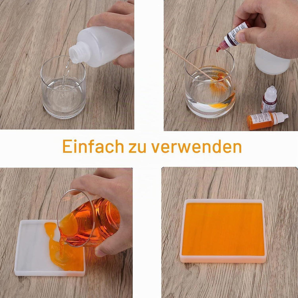Silikonform Set für Harz Untersetzer – 15 Stück, Rund, Quadrat, Achteck
