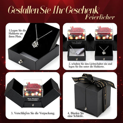Ewige Rose Halskette Damen Schmuckbox 100 Sprachen Geschenk Valentinstag