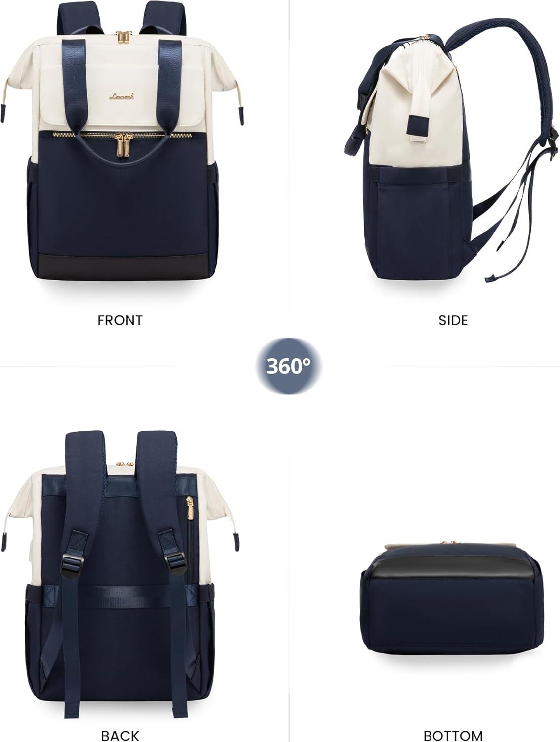 LOVEVOOK Rucksack Damen Blau 15,6 Zoll Laptopfach wasserdicht Beige-Blau