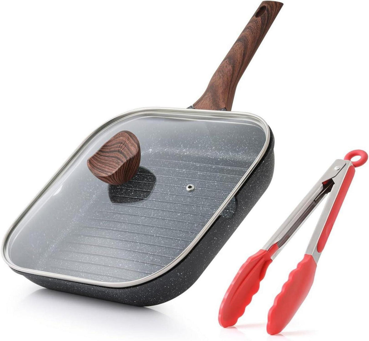 Antihaft Grillpfanne mit Deckel 28 cm Granitbeschichtung