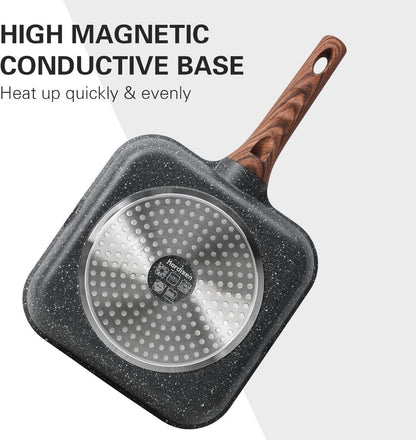 Antihaft-Grillpfanne mit Deckel 28 cm Induktion Granitbeschichtung