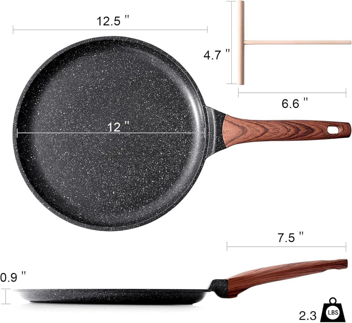 Crêpepfanne Antihaft 30 cm Granitbeschichtung für Herd Induktion