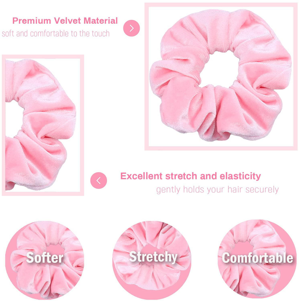 Rosa Premium Samt Haargummis für Damen und Mädchen, 12 Stück