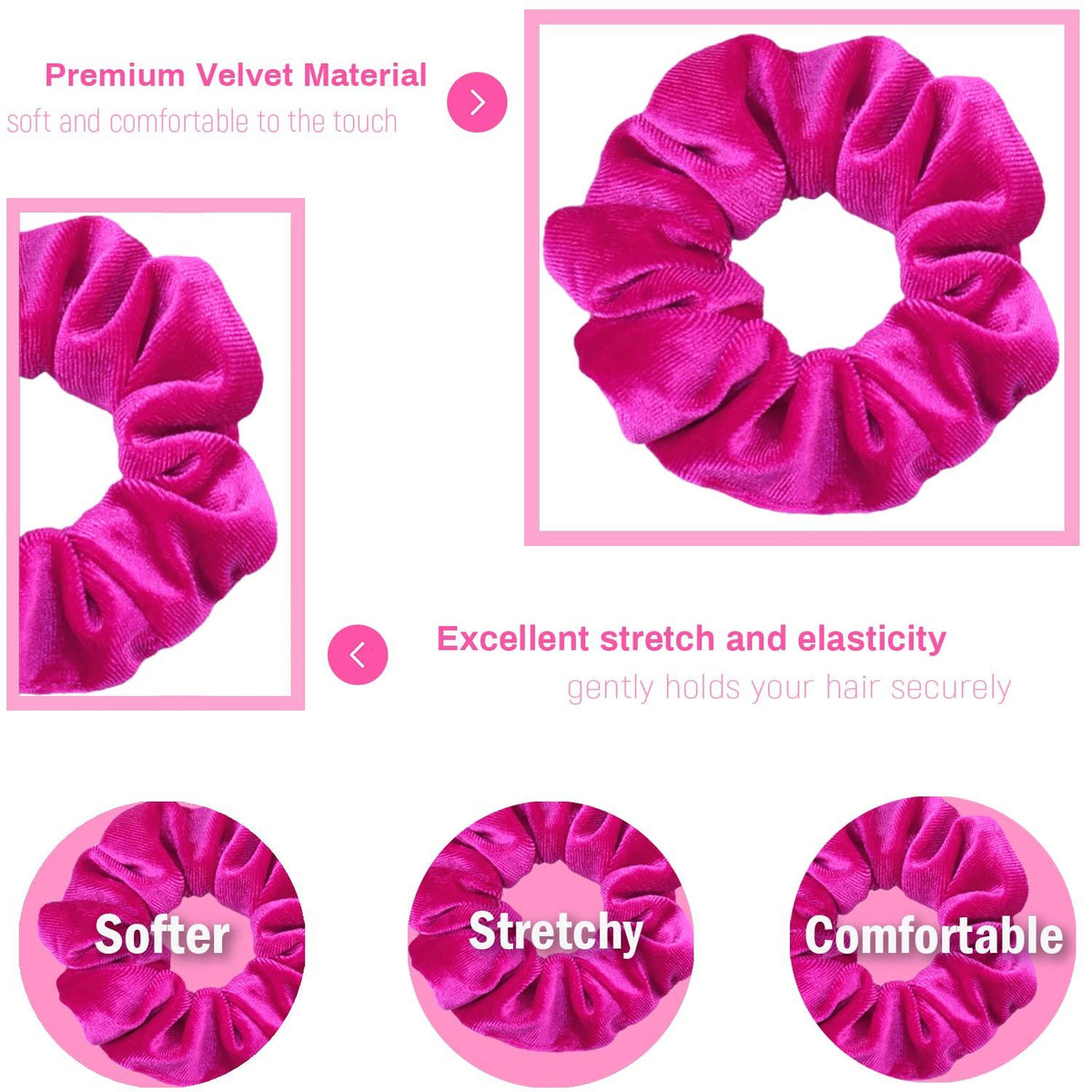 Premium Samt-Haargummis in Rose, 12er Set für Damen und
