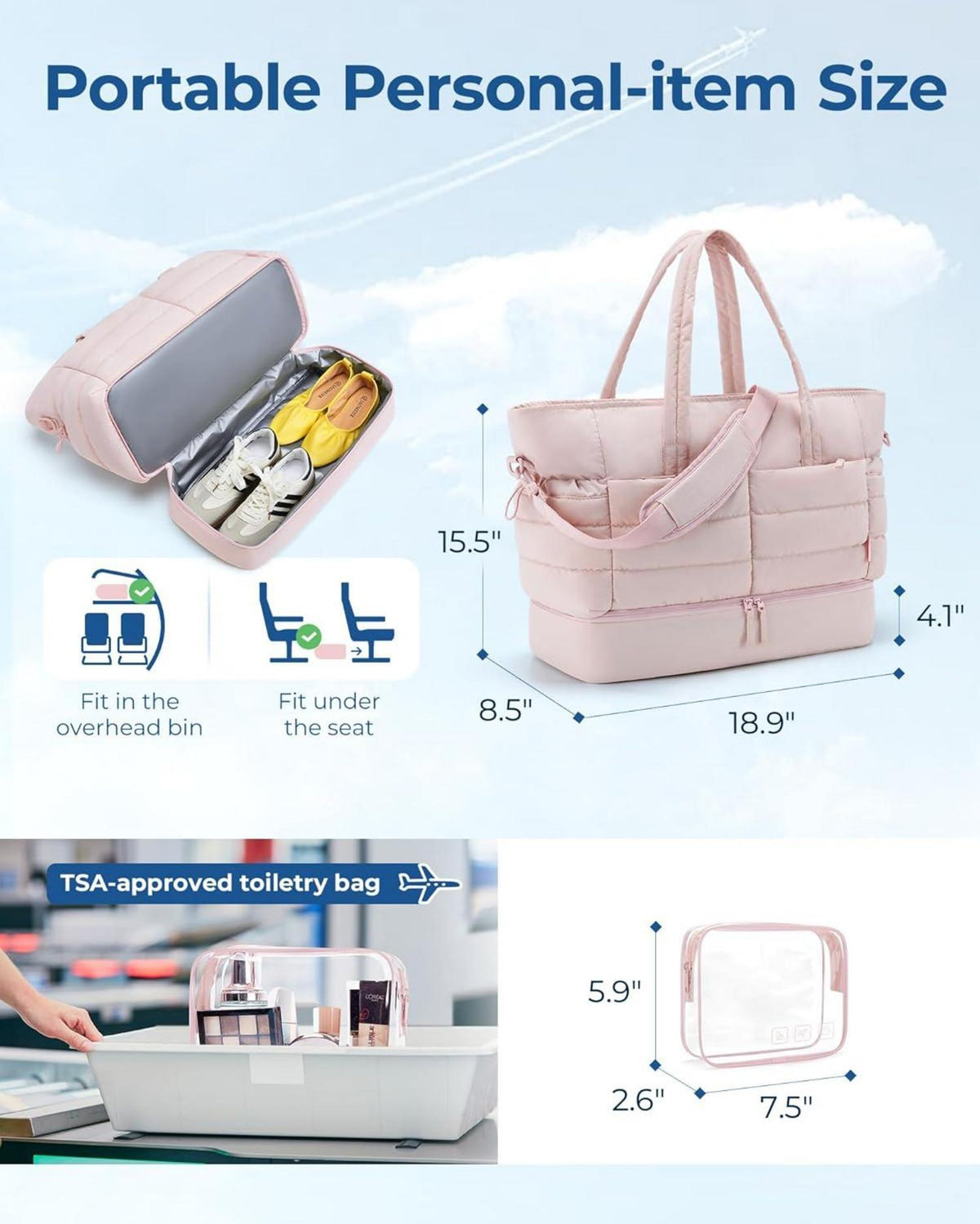Damen Reisetasche 38l Weekender Sporttasche mit Schuhfach und IATA-Kulturbeutel