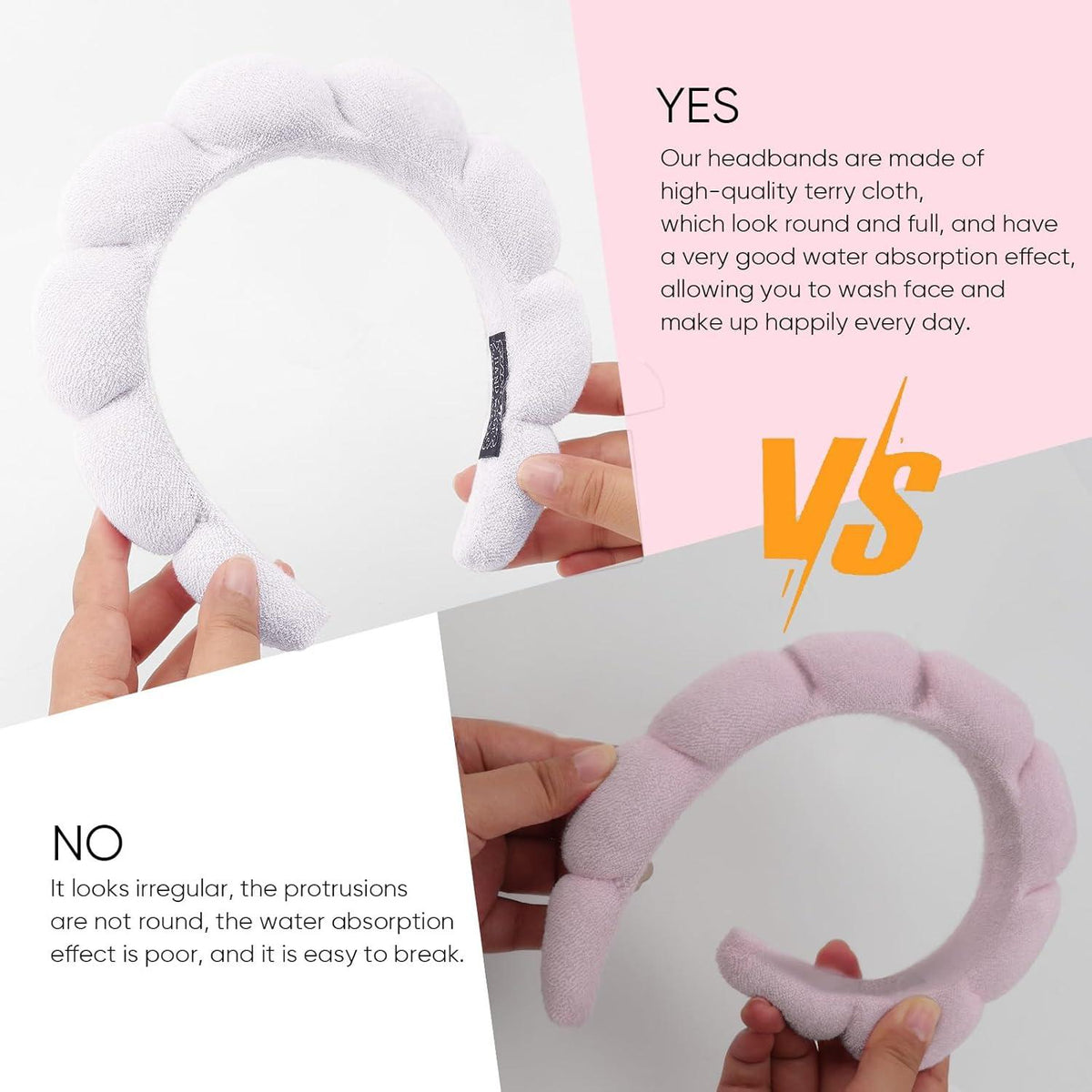 Damen Spa-Stirnband 2 Stück Schwamm-Frottee Make-up Haarband
