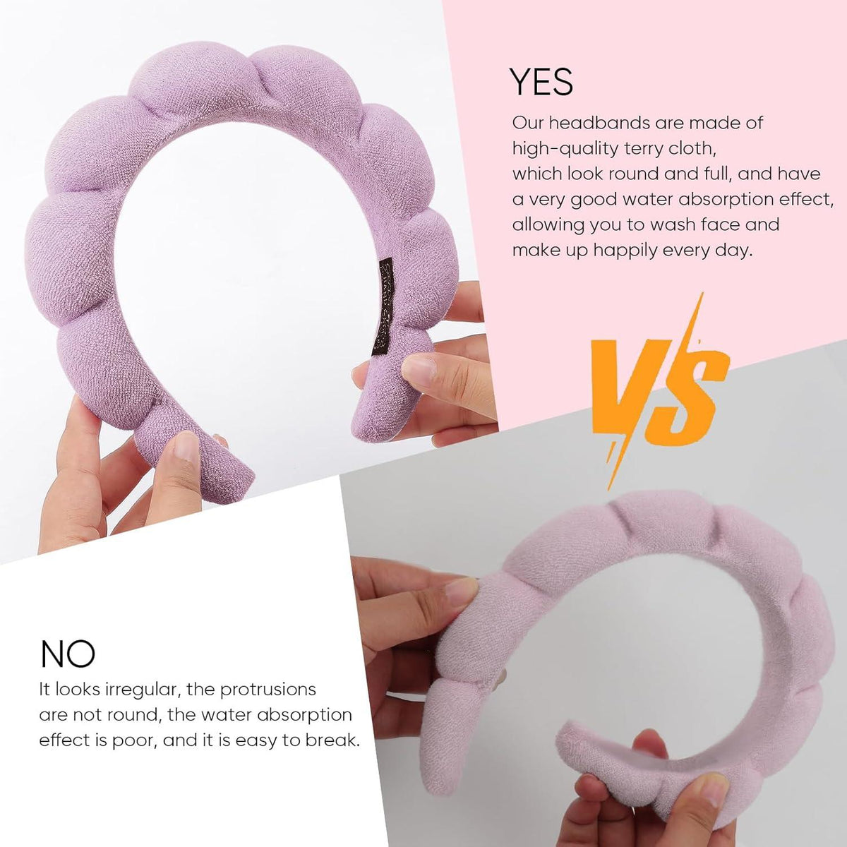 Spa-Stirnband Damen Schwamm-Stirnband Gesichtspflege 2er Set Wolke Frottee Stirnband