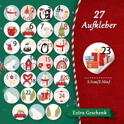 Adventskalender zum Befüllen Stoff 24 Weihnachtsaufkleber 10M Hanfseil