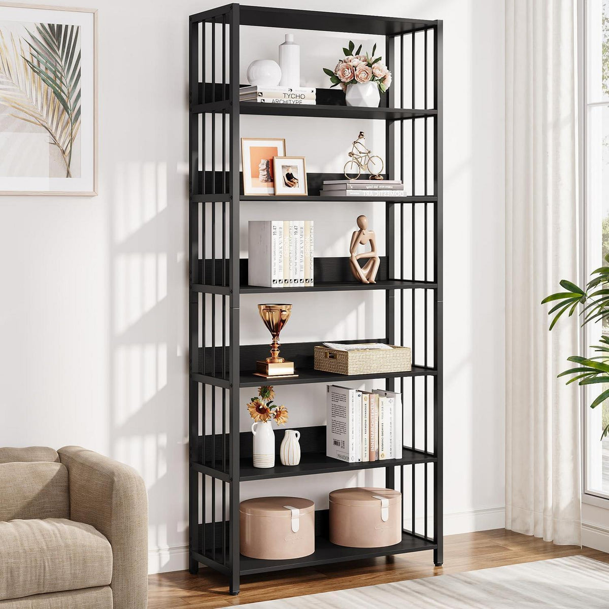 Industrie Bücherregal 6-Ebenen, 190cm Standregal für Wohnzimmer