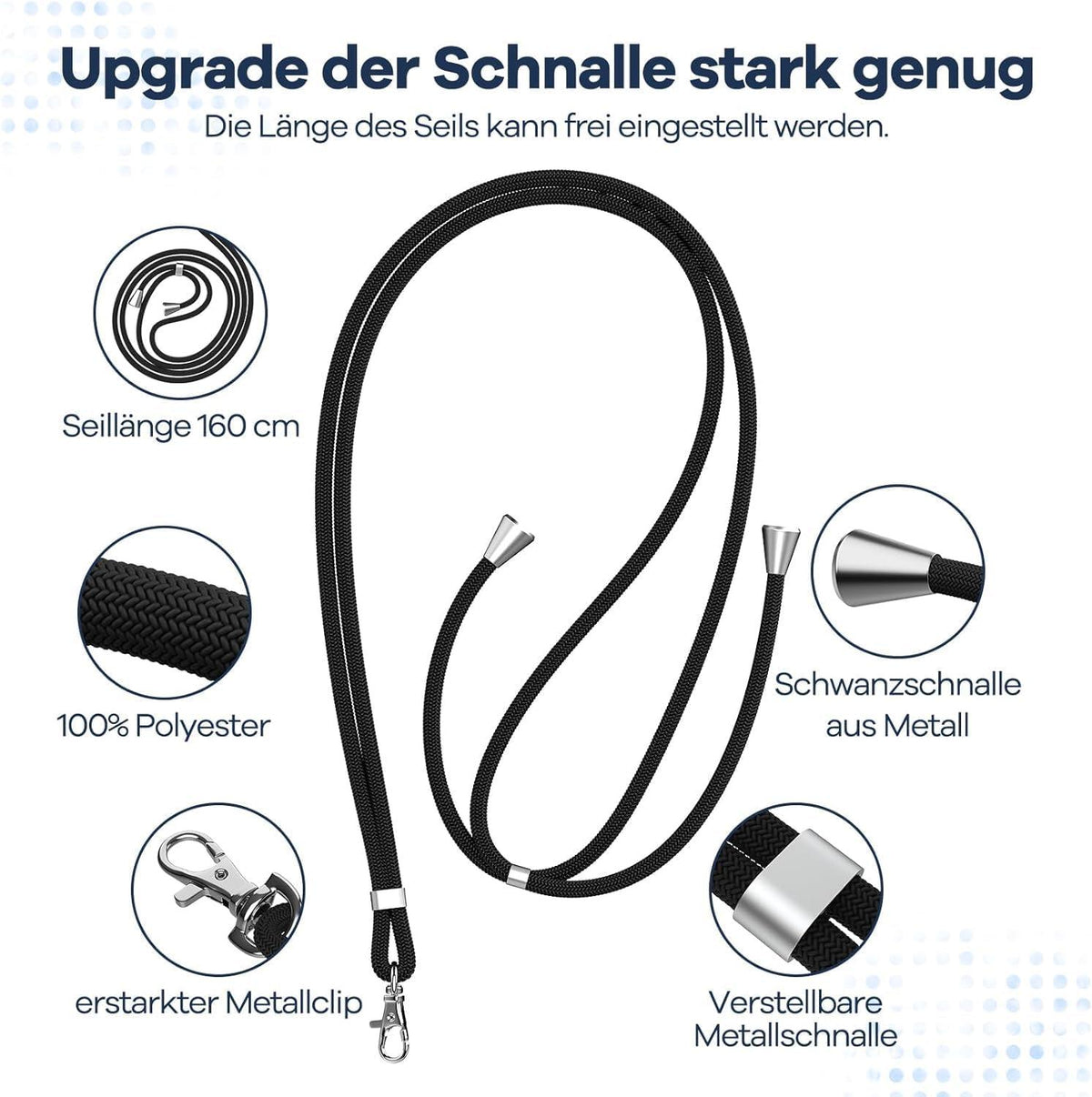 Caslord Handykette Universal für alle Smartphones - 2 Stück mit 4 Pads - Einstellbar und Abnehmbar - Schwarz und Roségold